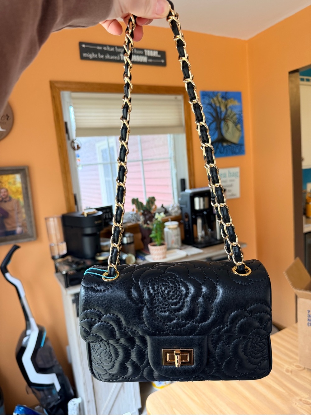 Black Tiffany & Fred Quilted Floral Chain Shoulder Bag